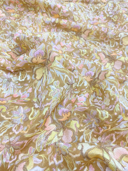 Unique Gorgeous Pretty Colorful Floral Thread Embroidery With Zari Weaving On Silk Organza Fabric