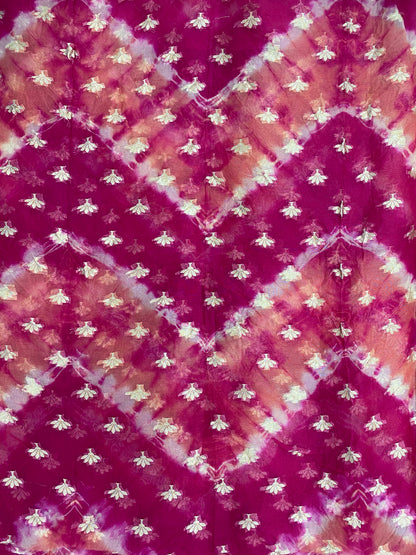 Amazing Pretty Pink Zig Zag Print With Floral Zari Weaving On Silk Organza Fabric