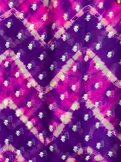 Premium Glorious Purple Shade Zig Zag Print With Traditional Zari Weaving On Silk Organza Fabric