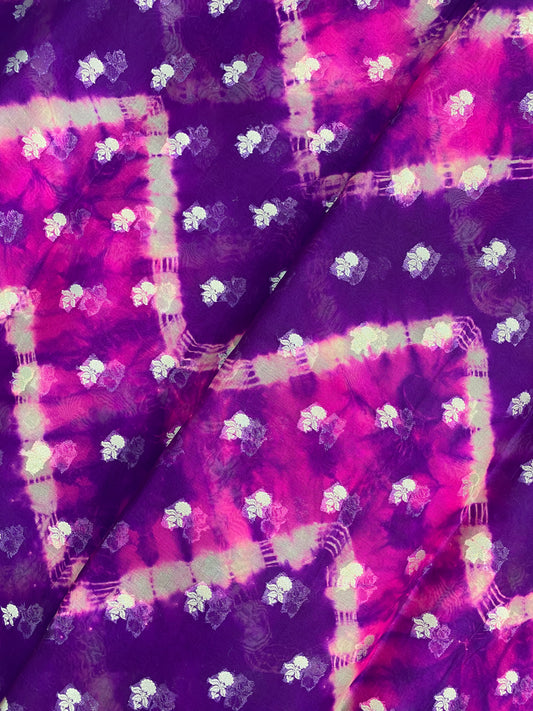 Premium Glorious Purple Shade Zig Zag Print With Traditional Zari Weaving On Silk Organza Fabric