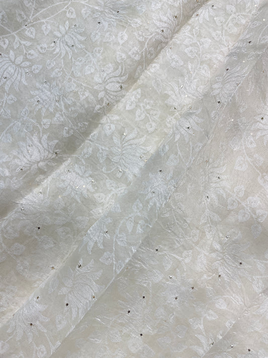 Beautiful Delicate Floral Thread Embroidery With Mukesh Work On Silk Organza Fabric