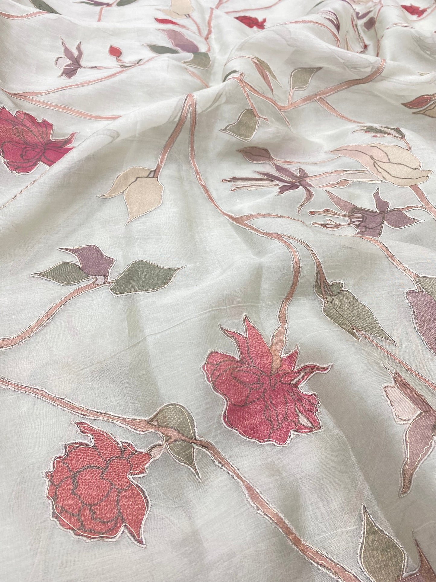 Silk Organza Patch Applique With Hand Embroidery (Colours Available) 44"Inch