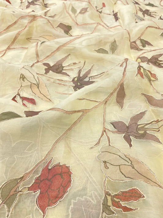 Silk Organza Patch Applique With Hand Embroidery (Colours Available) 44"Inch