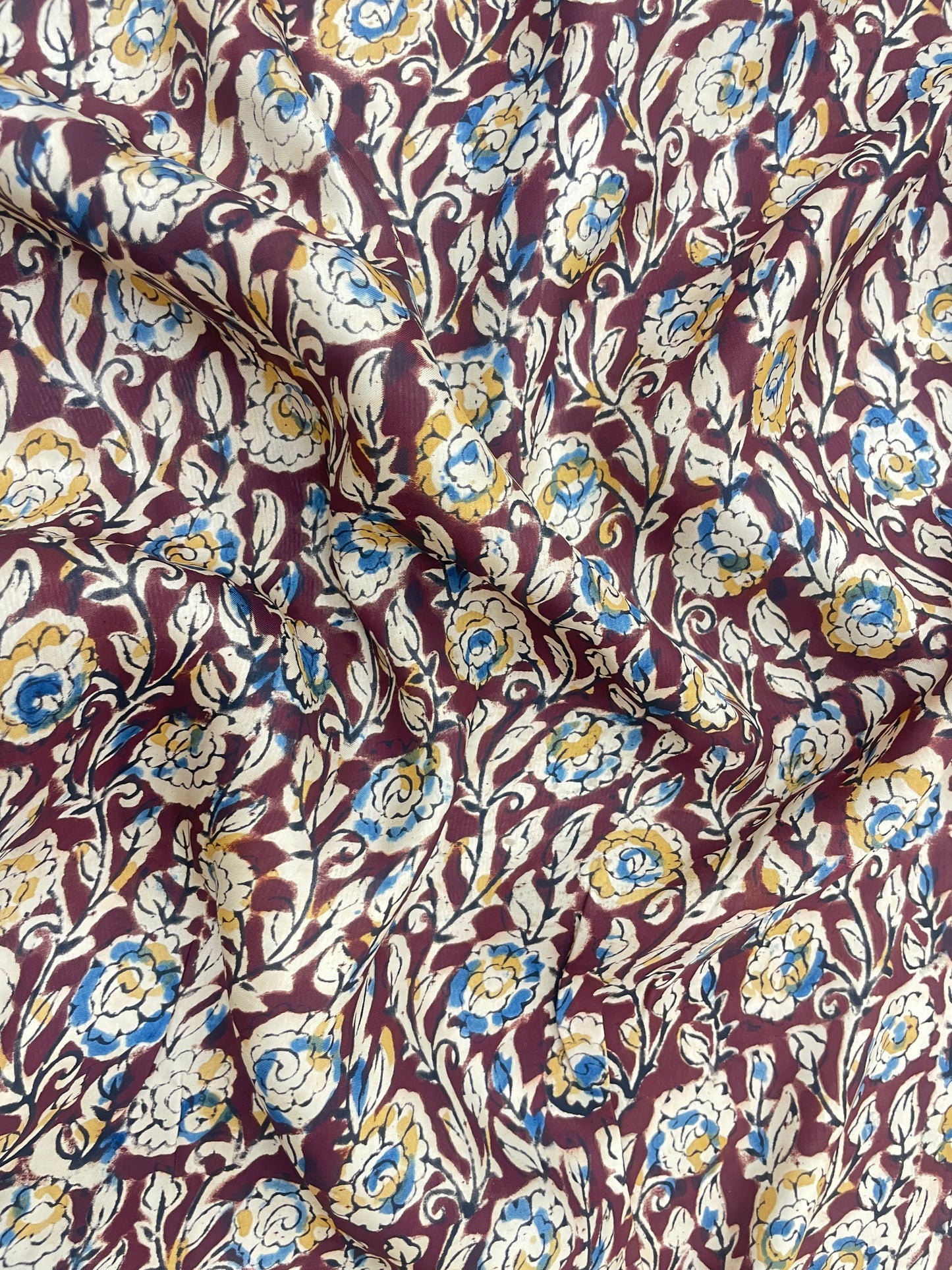 Fantastic Ethnic Floral And Leafy Multi Color Ajrak Block Print On Satin Fabric