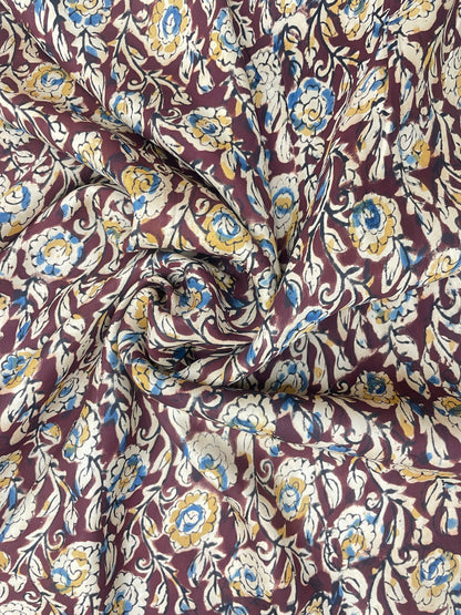 Fantastic Ethnic Floral And Leafy Multi Color Ajrak Block Print On Satin Fabric