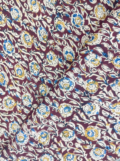 Fantastic Ethnic Floral And Leafy Multi Color Ajrak Block Print On Satin Fabric