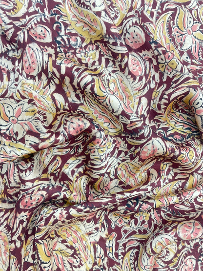 Beautiful Perfect Multi Color Floral Ajrak Block Print On Satin Fabric