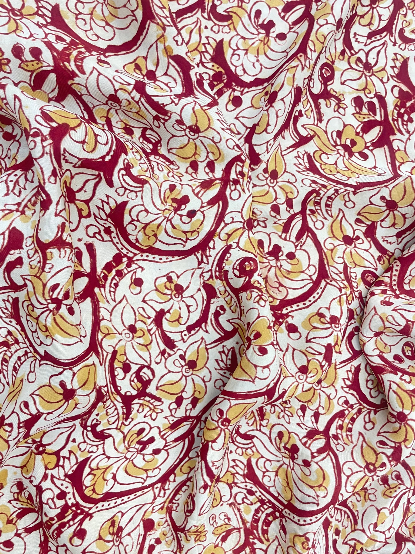 Bright Amazing Traditional Red-Yellow Color Ajrak Block Print On Satin Fabric