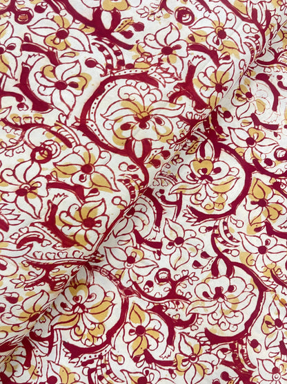 Bright Amazing Traditional Red-Yellow Color Ajrak Block Print On Satin Fabric