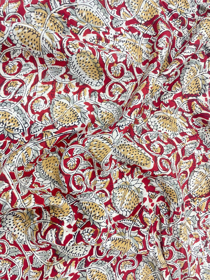 Pretty Red Traditional Magnificent Floral Ajrak Block Print On Satin Fabric