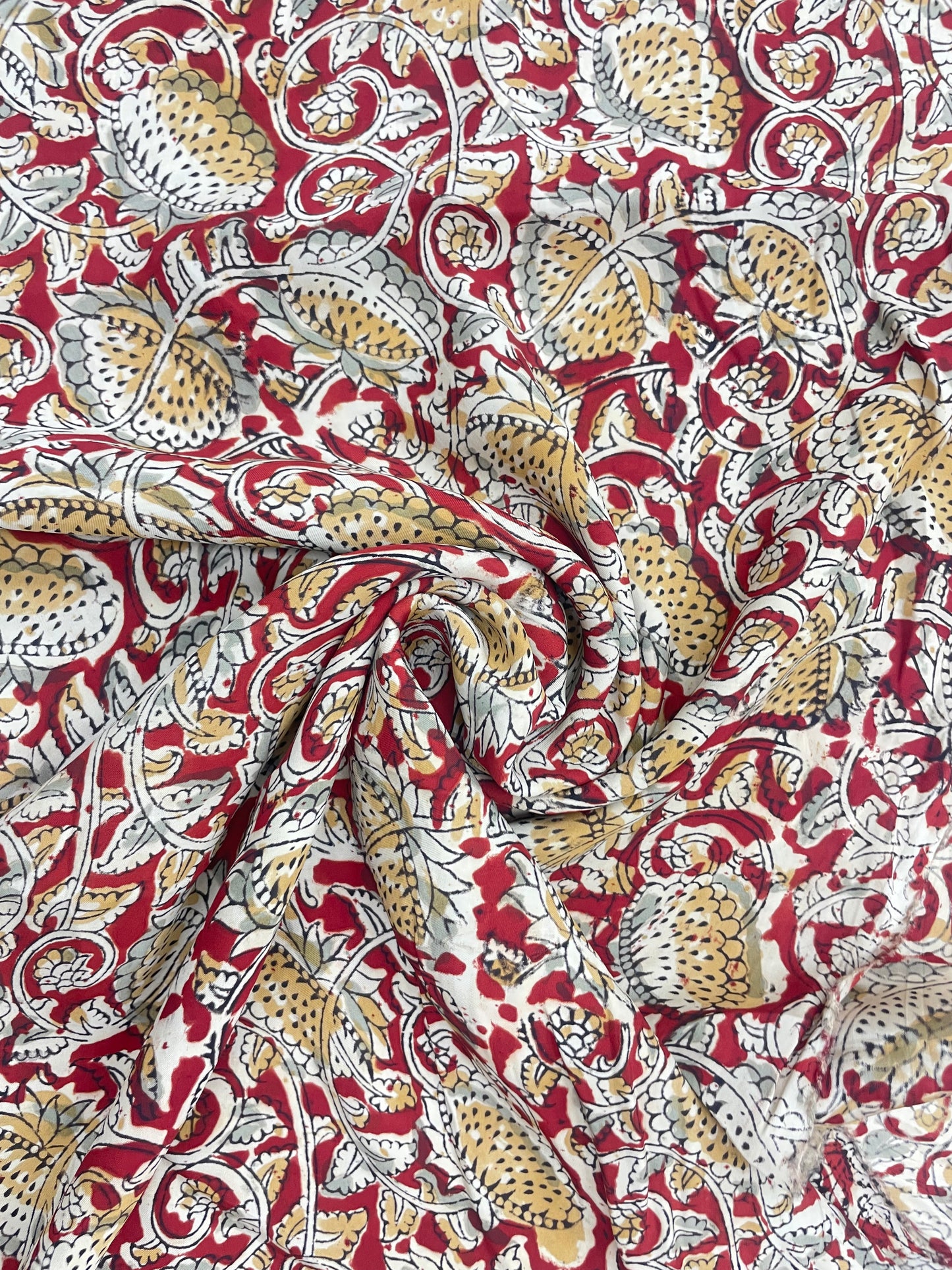 Pretty Red Traditional Magnificent Floral Ajrak Block Print On Satin Fabric