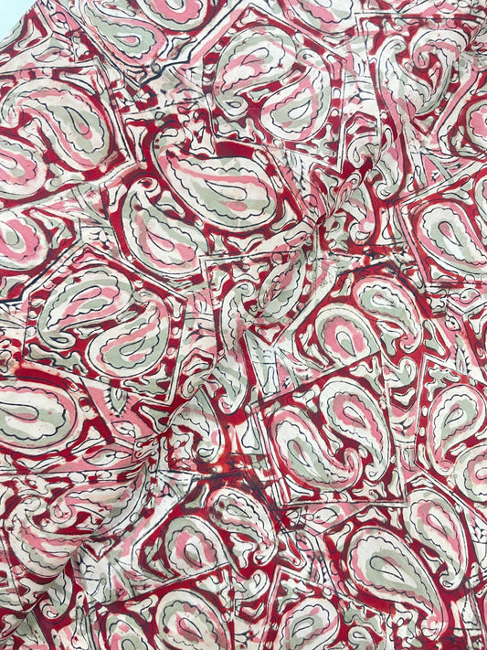 Abstract Traditional Marvelous Paisley Ajrak Block Print On Satin Fabric