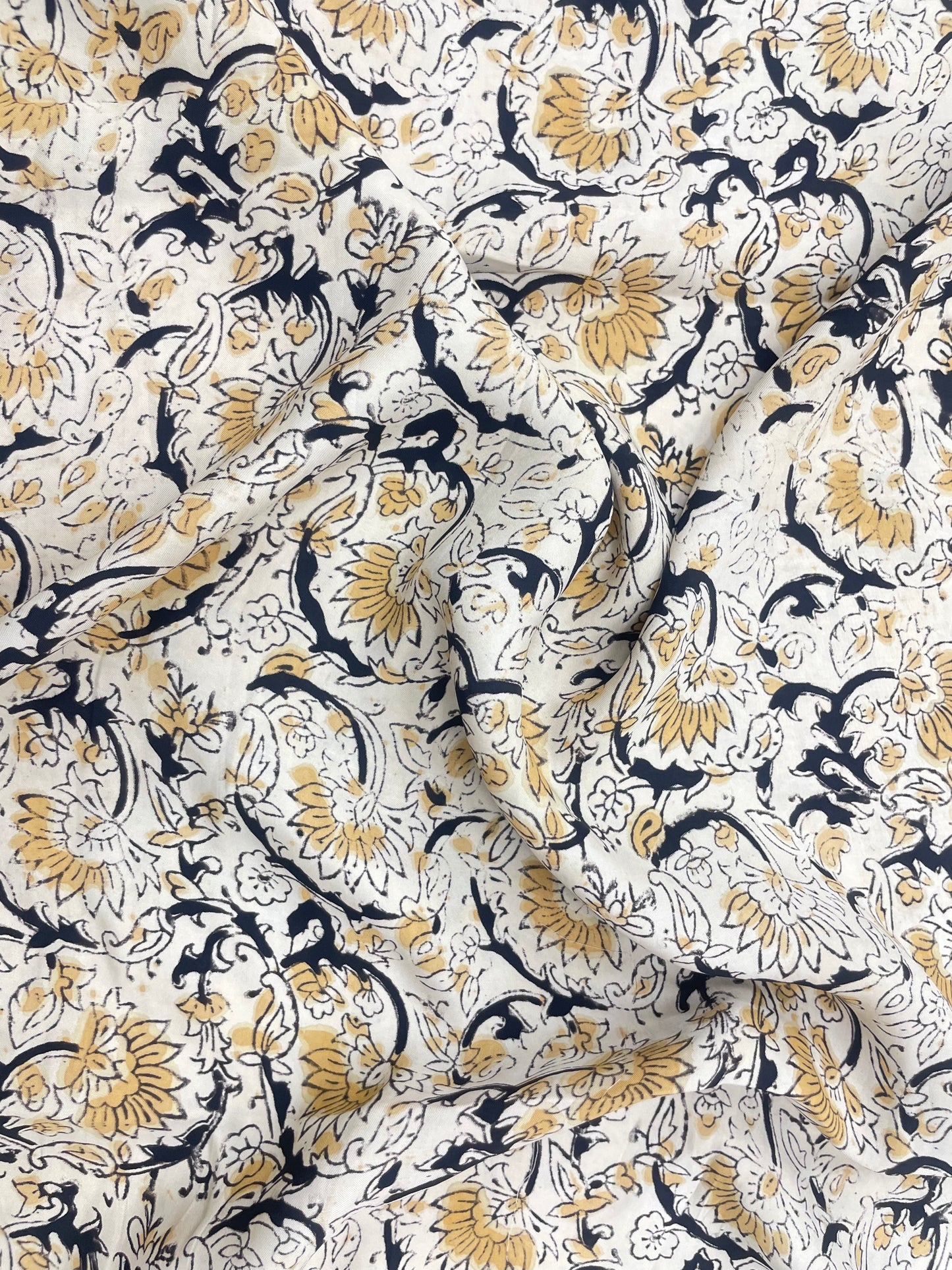 Pleasing Subtle Traditional Floral Block Print On Satin Fabric