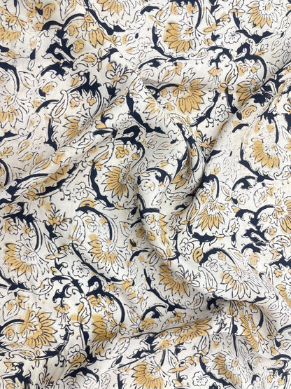 Pleasing Subtle Traditional Floral Block Print On Satin Fabric