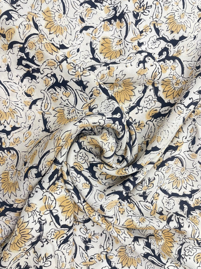 Pleasing Subtle Traditional Floral Block Print On Satin Fabric