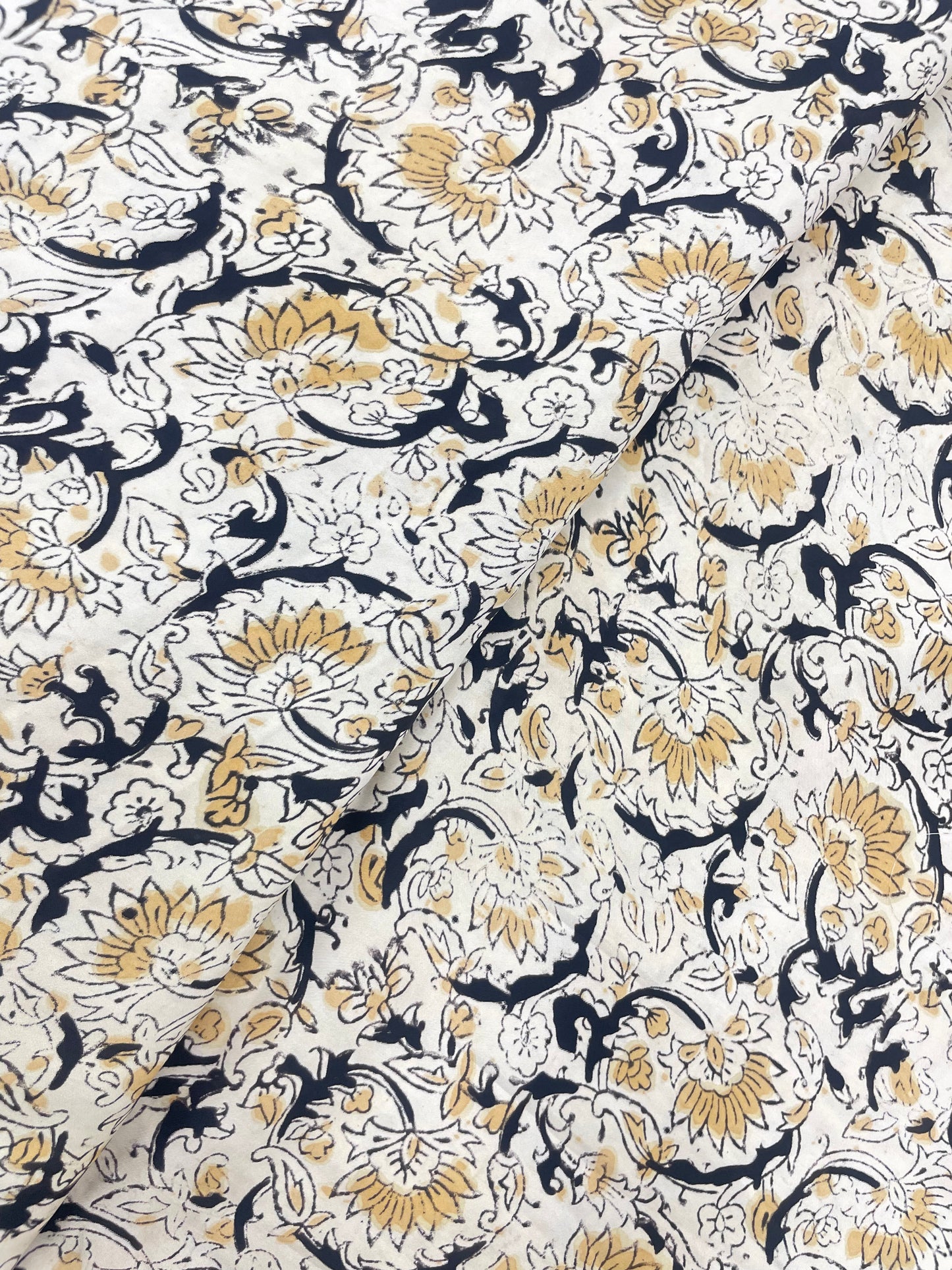 Pleasing Subtle Traditional Floral Block Print On Satin Fabric