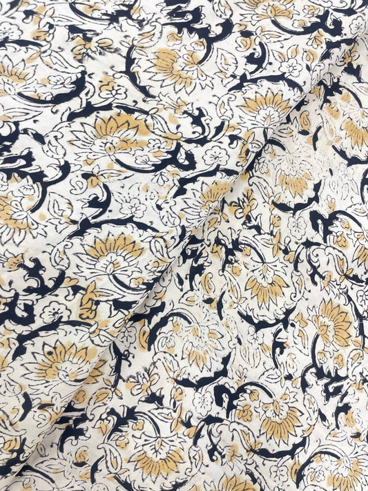 Pleasing Subtle Traditional Floral Block Print On Satin Fabric