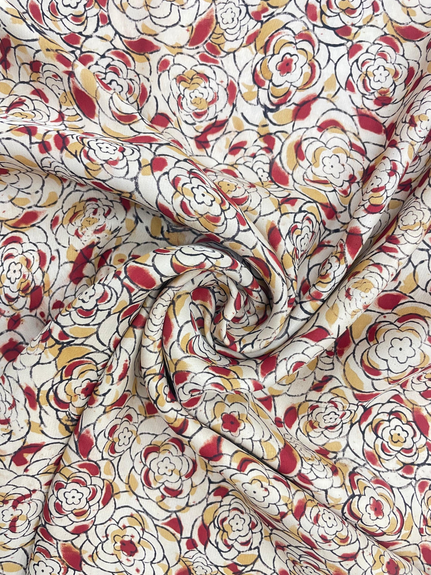 Excellent Beautiful Flower Multi Color Ajrak Block Print On Satin Fabric