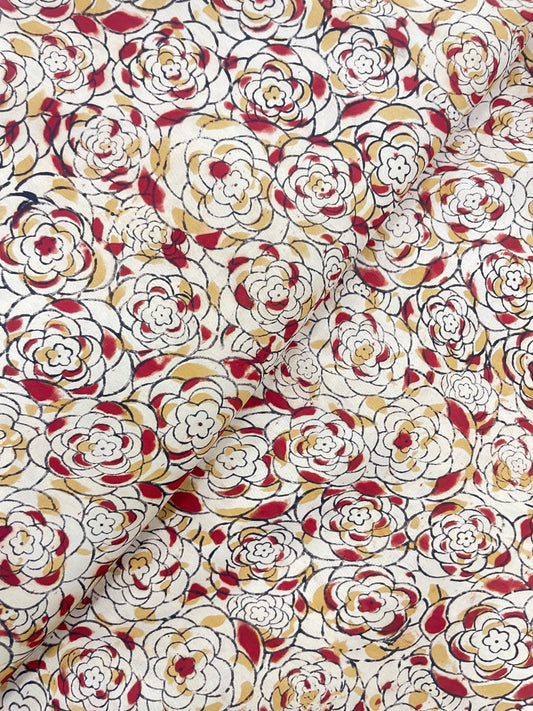 Excellent Beautiful Flower Multi Color Ajrak Block Print On Satin Fabric