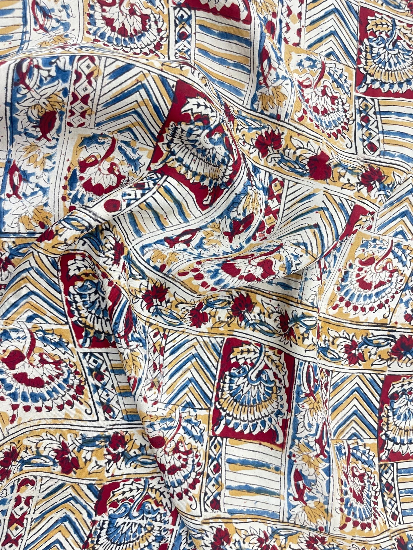 Superb Peacock And Abstract Ethnic Ajrak Block Print On Satin Fabric