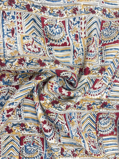 Superb Peacock And Abstract Ethnic Ajrak Block Print On Satin Fabric