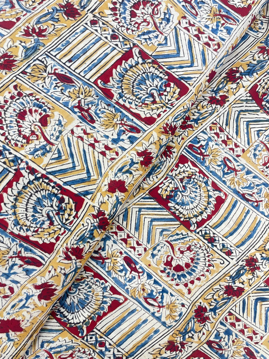 Superb Peacock And Abstract Ethnic Ajrak Block Print On Satin Fabric