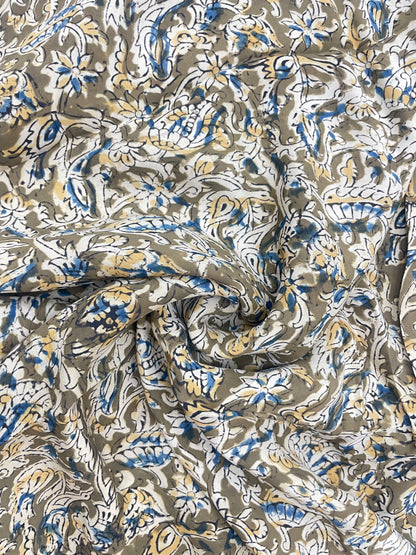 Exclusive Swan And Floral Ajrak Block Print On Satin Fabric