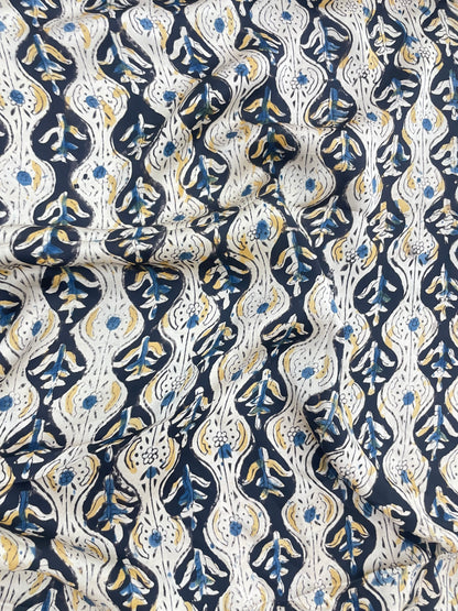 Subtle Yet Elegant Traditional Plant Ajrak Block Print On Satin Fabric