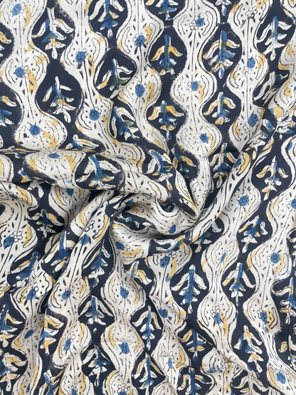 Subtle Yet Elegant Traditional Plant Ajrak Block Print On Satin Fabric