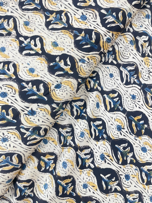 Subtle Yet Elegant Traditional Plant Ajrak Block Print On Satin Fabric