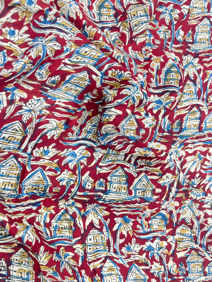 Amazing Architecture Tree Ajrak Block Print On Satin Fabric