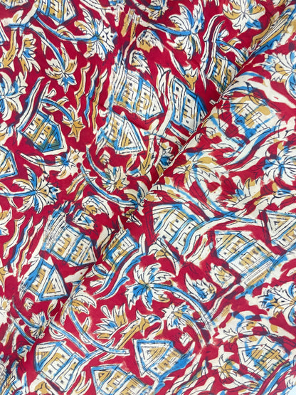 Amazing Architecture Tree Ajrak Block Print On Satin Fabric