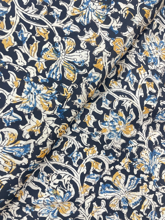 Top Notch Delicate Unique Floral Ajrak Block Print On Satin Fabric