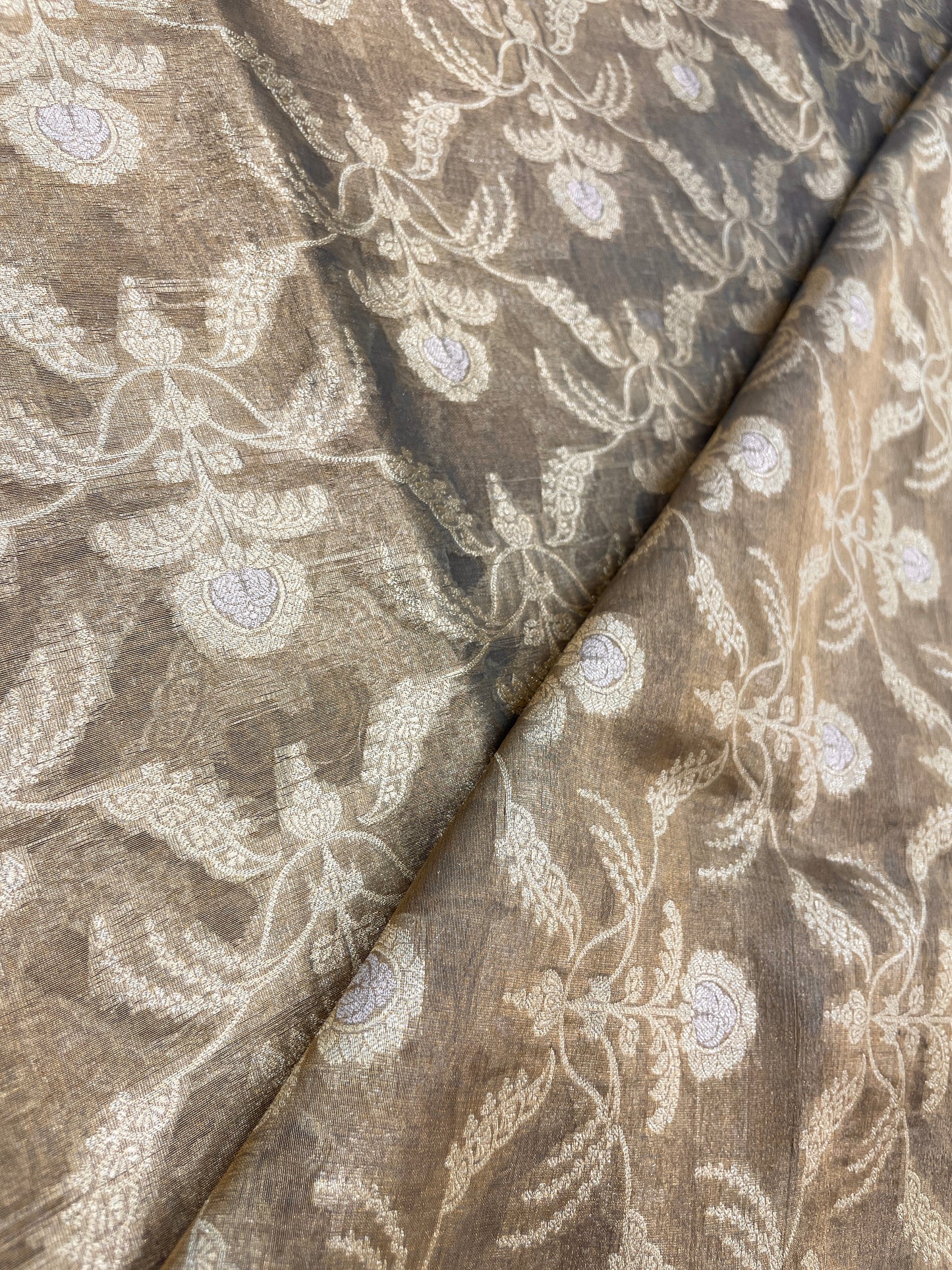 Adorable Premium Floral Embroidery On Pure Silk Tissue Banarasi Fabric