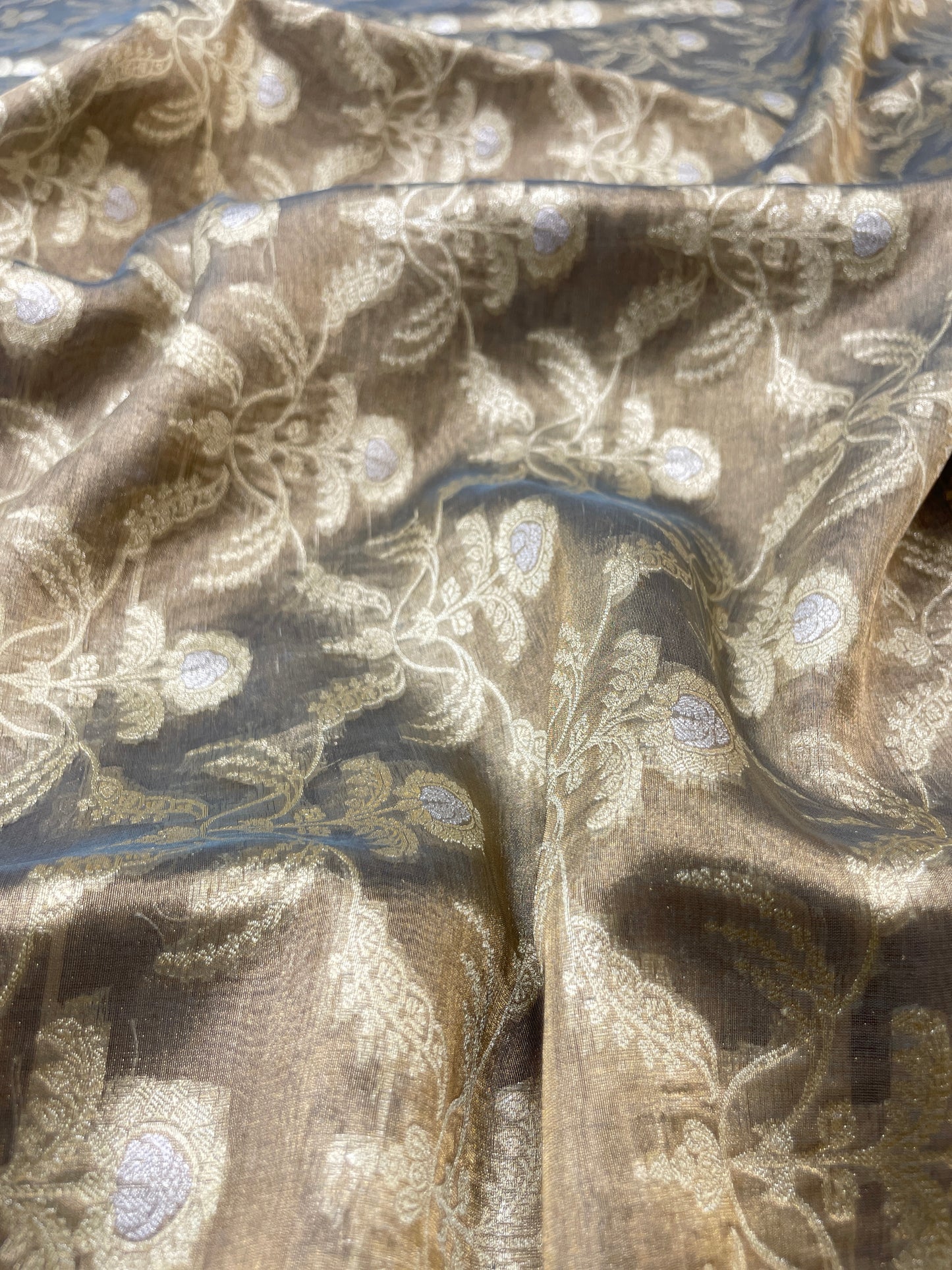 Adorable Premium Floral Embroidery On Pure Silk Tissue Banarasi Fabric