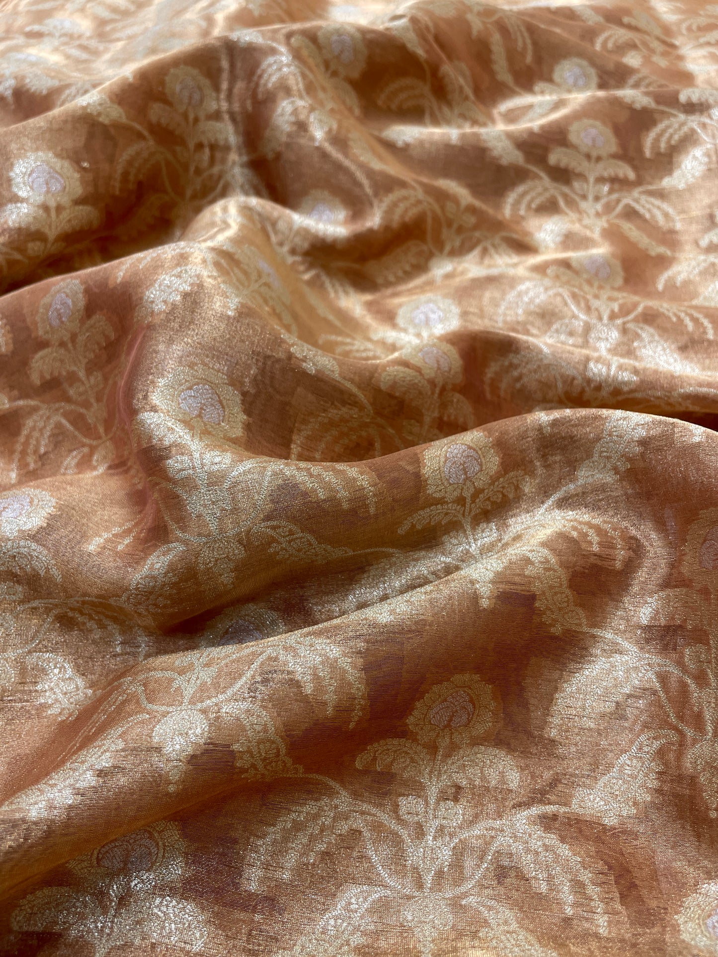 Adorable Premium Floral Embroidery On Pure Silk Tissue Banarasi Fabric