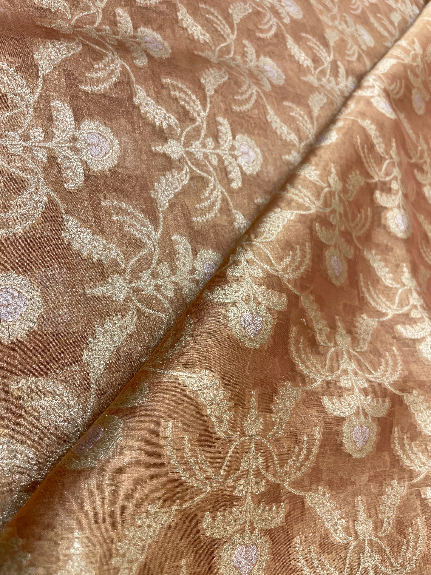 Adorable Premium Floral Embroidery On Pure Silk Tissue Banarasi Fabric