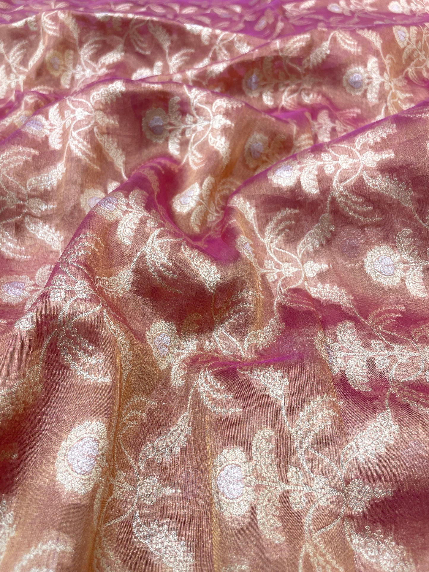 Adorable Premium Floral Embroidery On Pure Silk Tissue Banarasi Fabric