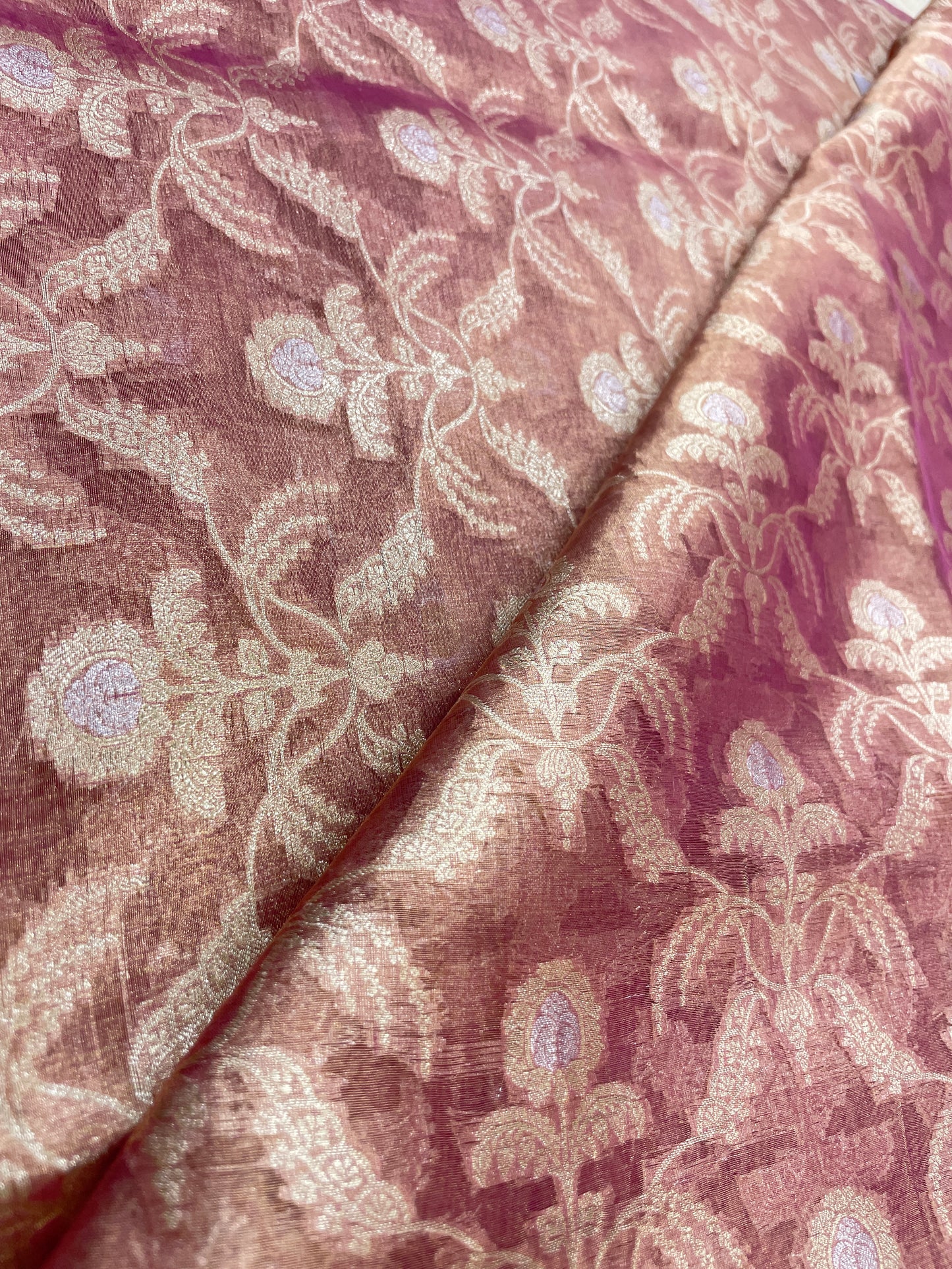 Adorable Premium Floral Embroidery On Pure Silk Tissue Banarasi Fabric