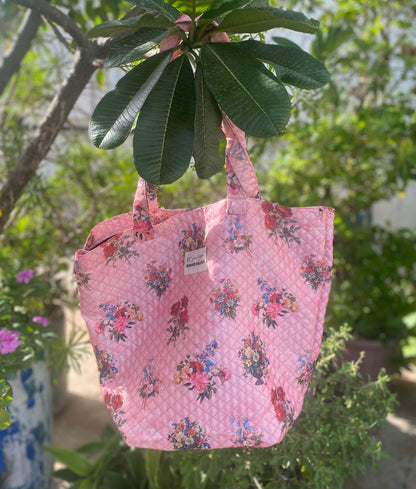 Pretty Adorable Multicolor Floral Print All Over Baby Pink Tote Bag