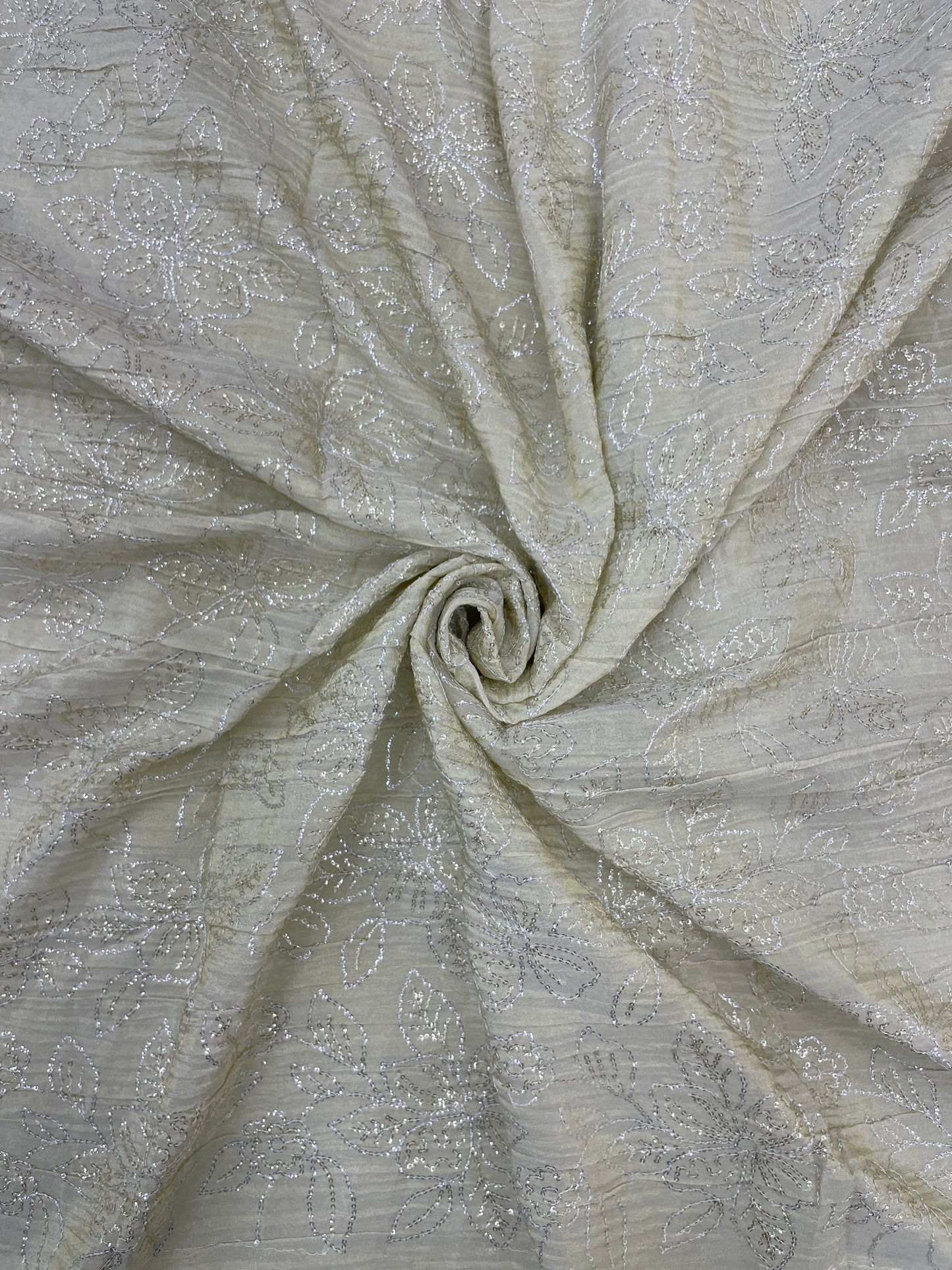 Glorious Stunning Floral Zari Weaving With Dainty Sequin Work On Dyeable Tissue Fabric