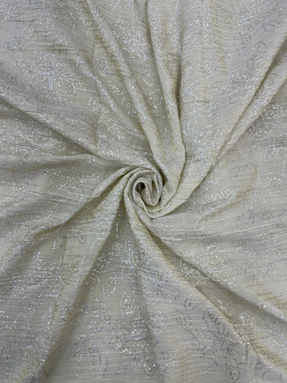 Glorious Stunning Floral Zari Weaving With Dainty Sequin Work On Dyeable Tissue Fabric