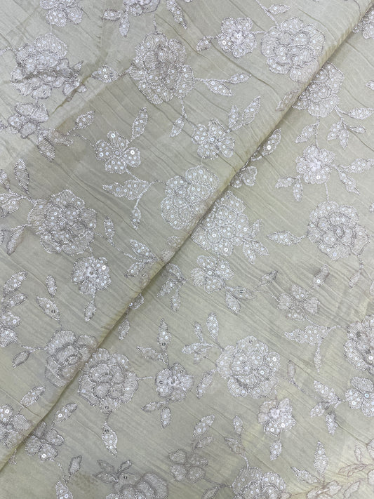 Beautiful Luxurious Floral Zari Embroidery With Sequin Work On Dyeable Tissue Fabric