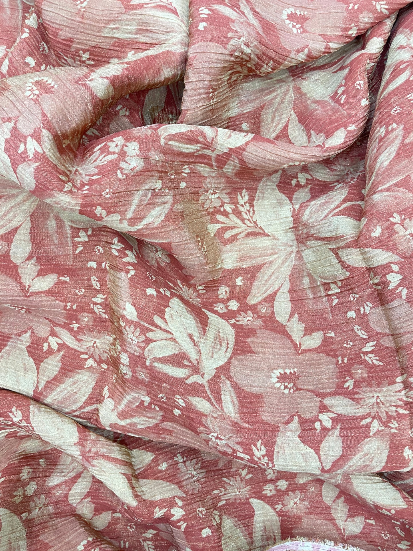 Subtle Eye Catching All Over Flower Print On Tissue Crush Fabric