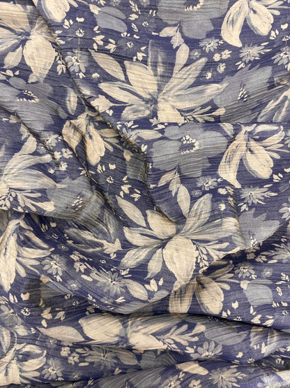 Subtle Eye Catching All Over Flower Print On Tissue Crush Fabric