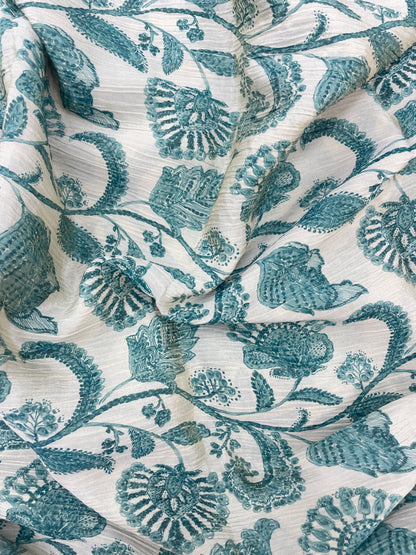 Unique Elegant Flower And Leaf Print On Tissue Crush Fabric