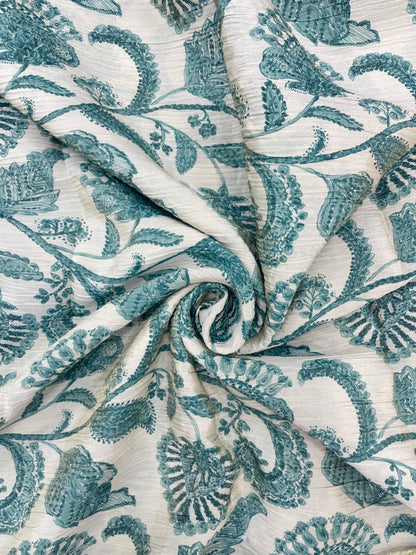 Unique Elegant Flower And Leaf Print On Tissue Crush Fabric