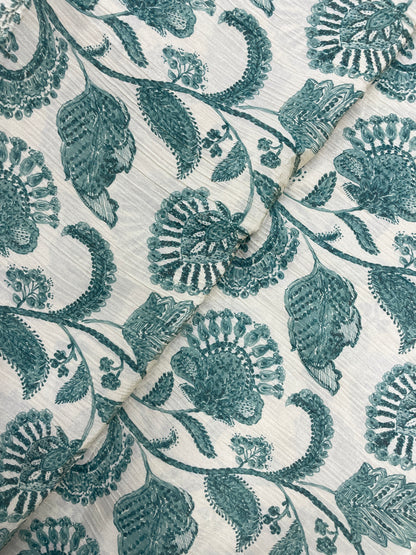 Unique Elegant Flower And Leaf Print On Tissue Crush Fabric