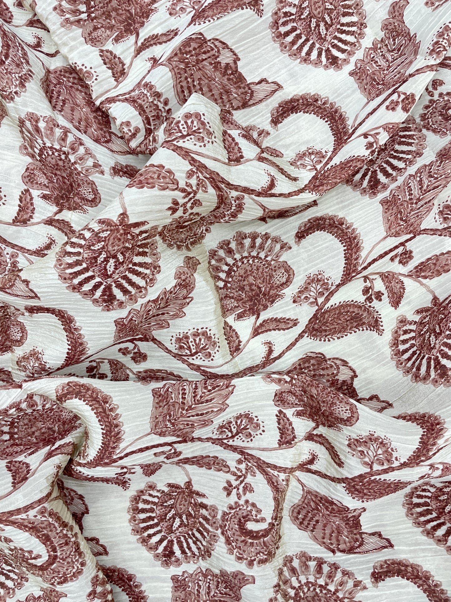 Unique Elegant Flower And Leaf Print On Tissue Crush Fabric