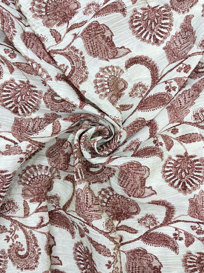 Unique Elegant Flower And Leaf Print On Tissue Crush Fabric